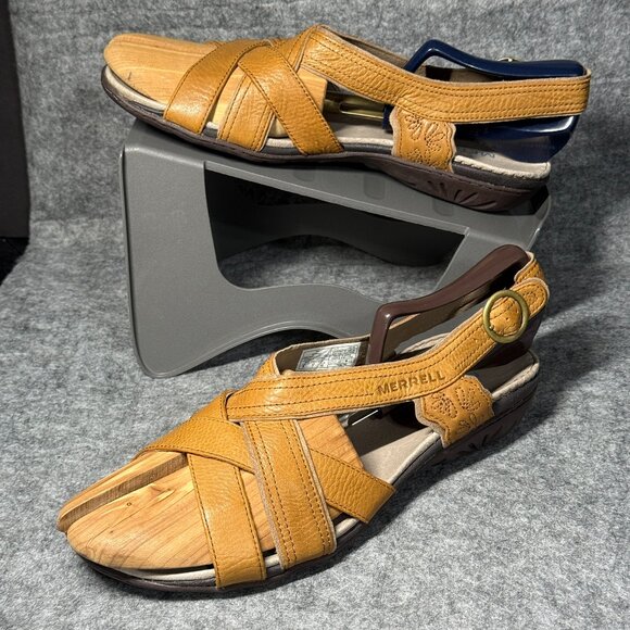 Merrell Bassoon Leather Sandals - Size 9 - Strappy Slingback Backstrap - J46248 - Picture 1 of 10
